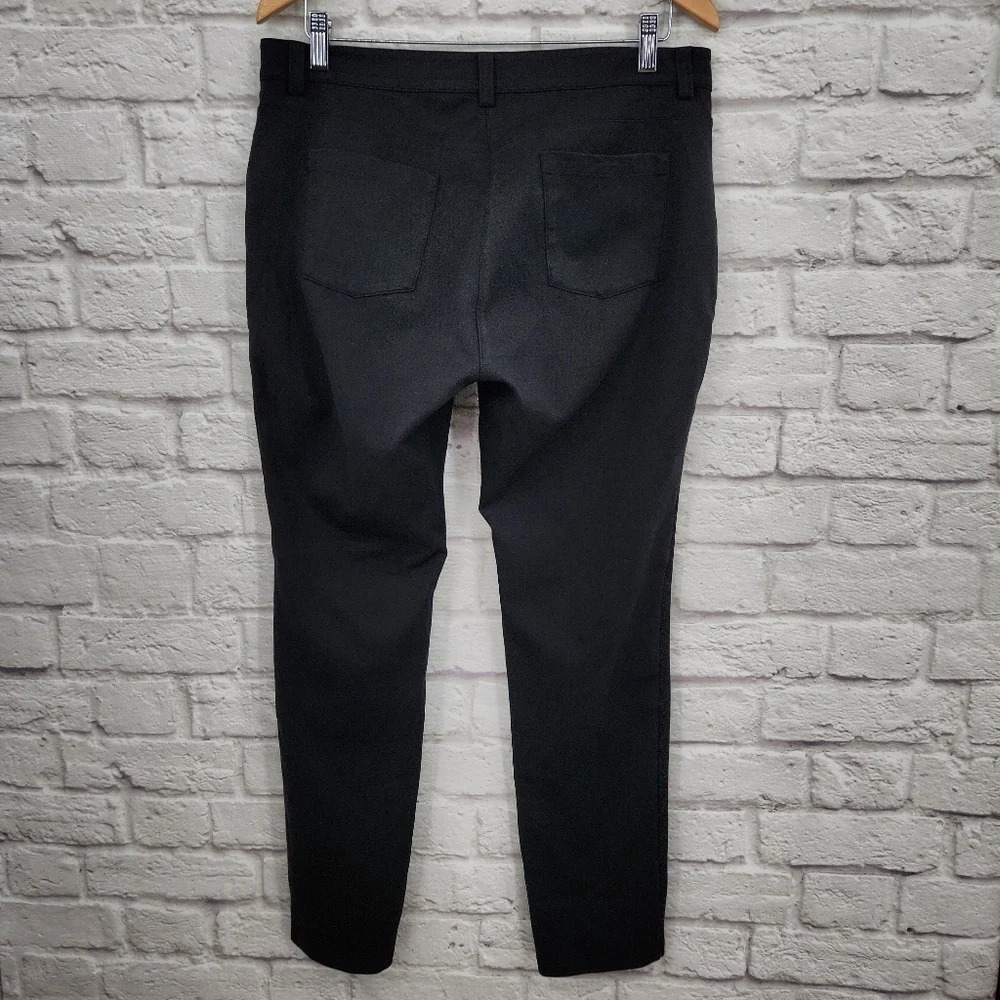Eileen Fisher Slim Leg Knit Pants Black Dark Gray Panel Mixed Media Size 12 - Picture 2 of 14